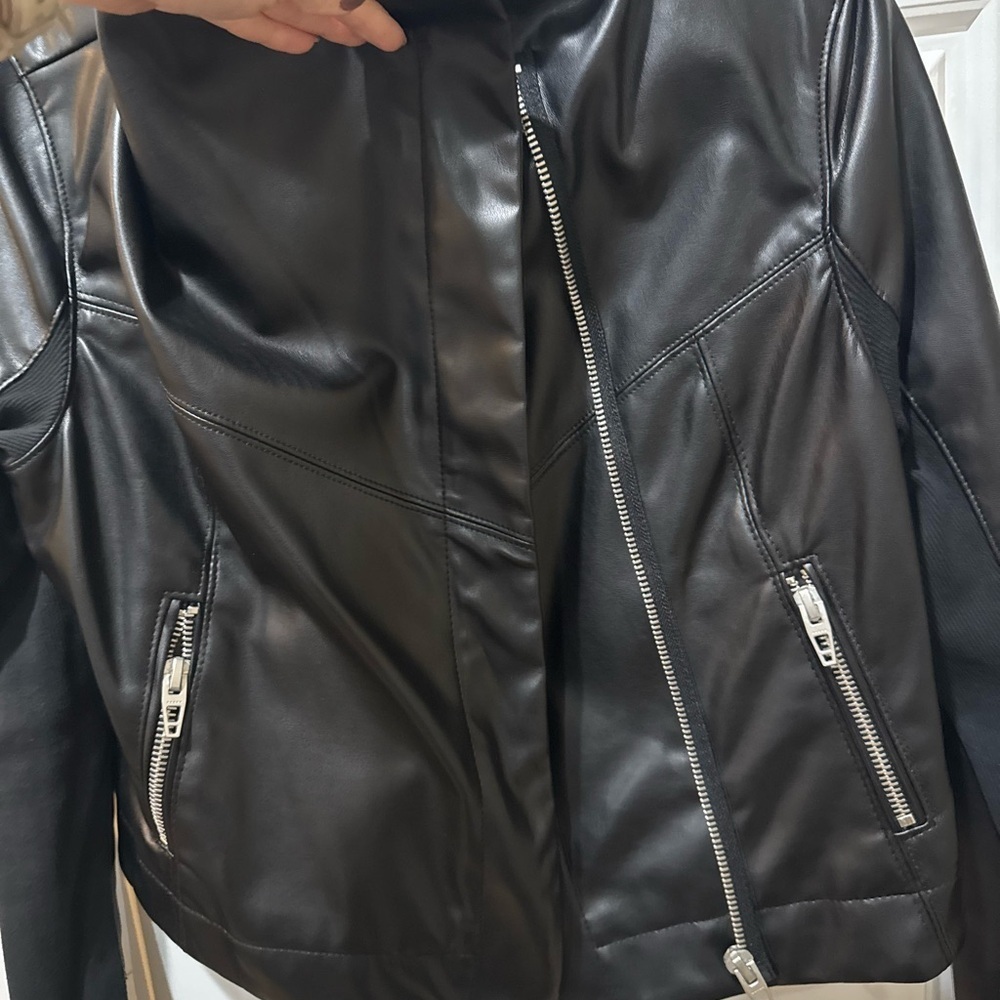 Women's Black Faux Leather Jacket - Picture 7 of 8